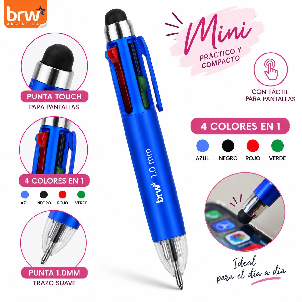 Lapiceras C/ Tactil * TOUCH PRIME * Para Celular + Boligrafo tinta Azul (Linea PREMIUM) BRW
