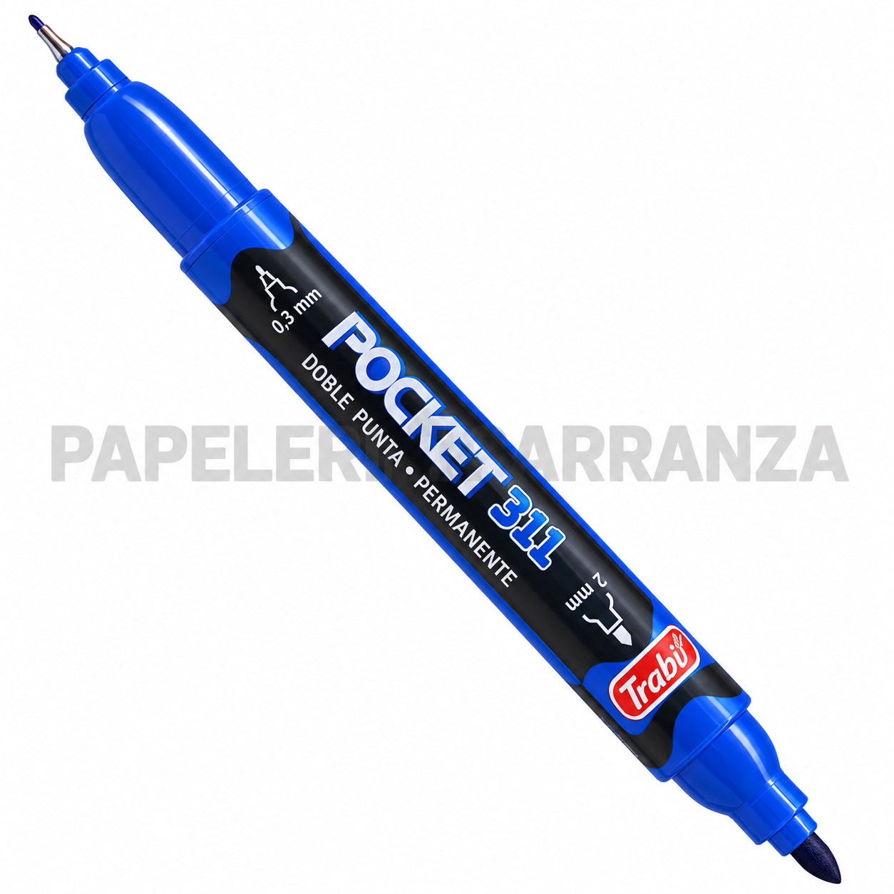 MARCADORES INDELEBLE AZUL 311 TRABI 2 PUNTAS (FINO 2MM Y ULTRAFINO 0.3MM)