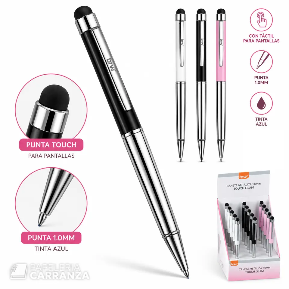 Lapiceras C/ Tactil * TOUCH GLAM NEGRO * Para Celular + Boligrafo tinta Azul (Linea PREMIUM) BRW