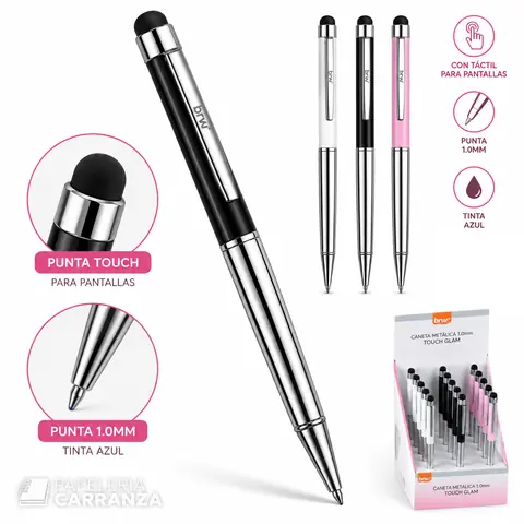 Lapiceras C/ Tactil * TOUCH GLAM NEGRO * Para Celular + Boligrafo tinta Azul (Linea PREMIUM) BRW