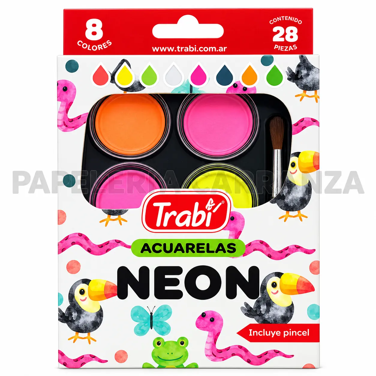 Acuarelas Trabi "Neón" x 8 + 1 Pinncel (Estuche Rigido)