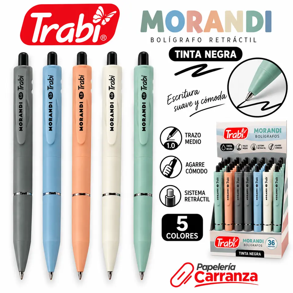 Lapicera Retractil Trabi - MORANDI TINTA NEGRA - (Trazo Medio 1.0 mm) Premium