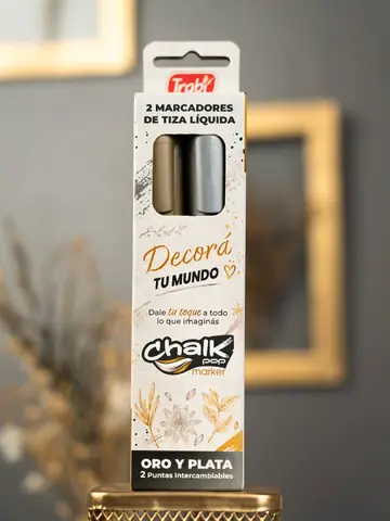 MARCADOR DE TIZA LIQUIDA TRABI ** CHALK POP Oro y Plata ** Blister x 2 unidades