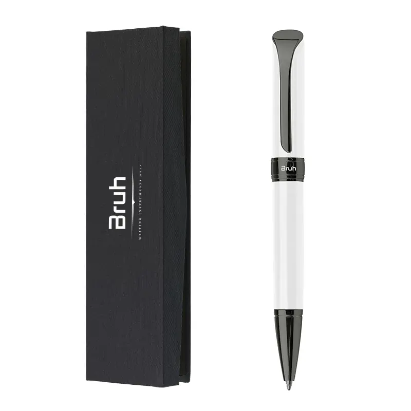Lapicera Metálica BRUH *MUNICH BLANCA c/ Estuche Rigido + Bolsa para Regalo* de Giro PREMIUM (Tinta Azul)