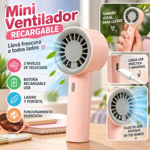 Mini Ventilador "Fan 114014" Portatil Recargable 3 Velocidades