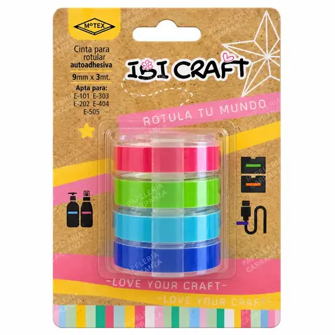Repuesto x 4 Cintas Autoadhesivas para Rotuladora Ibi Craft Rosa Motex E-303 9mm x 3 mts c/u