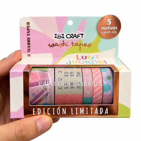 CINTA Ibi Craft " BULLET JOURNAL X 5 UNIDADES " 4 MTS WASHI TAPE DECORATIVA