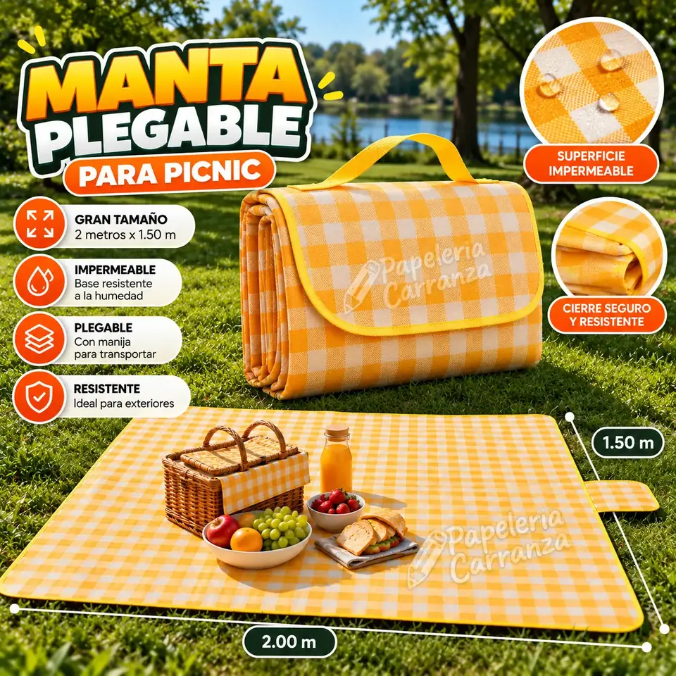 Manta Plegable Impermeable - Amarilla - Camping 2 x 1.50 Metros