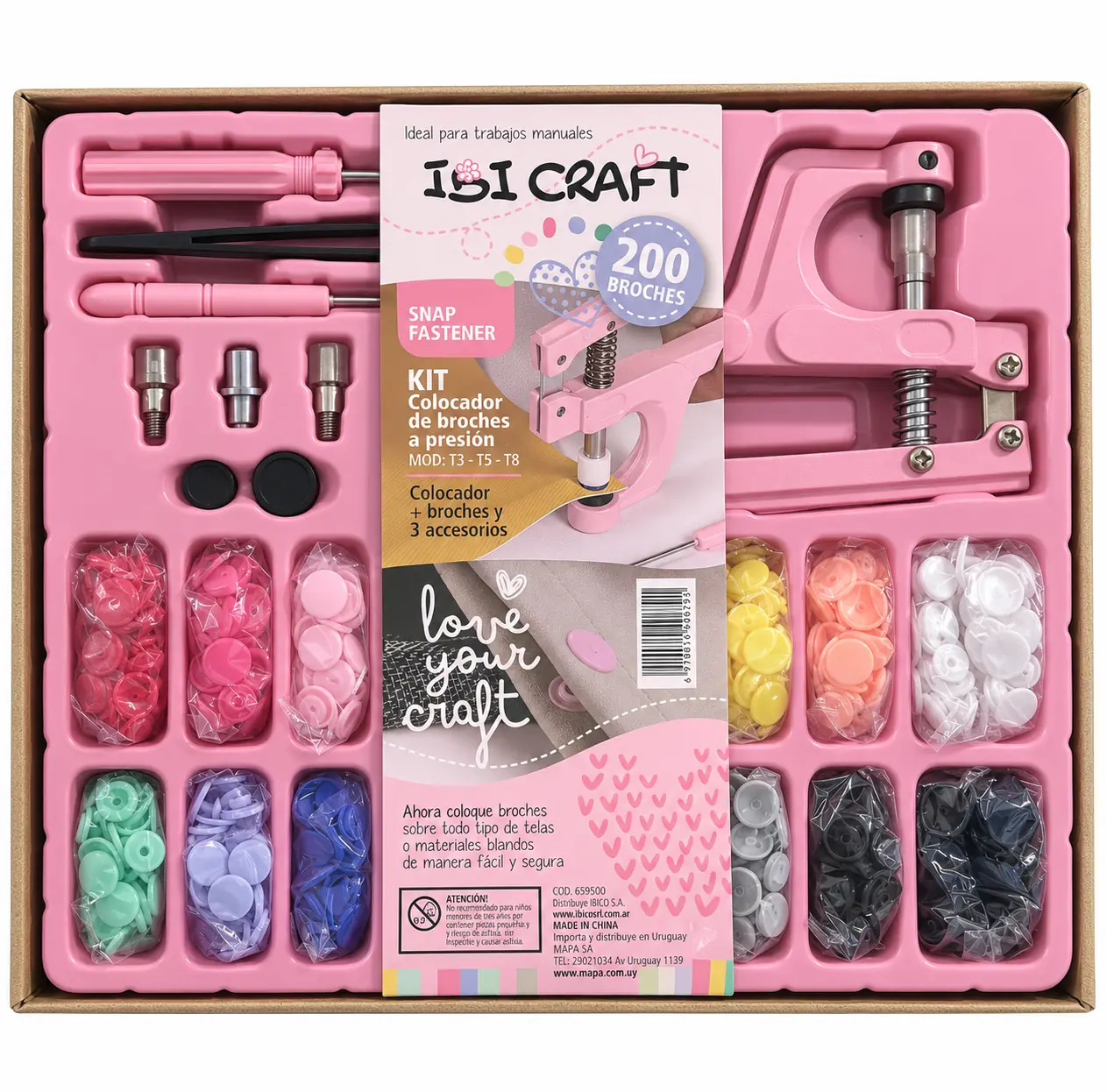KIT COLOCADOR DE SNAP - IBI CRAFT - Pinza colocador + 200 Broches + 3 Accesorios