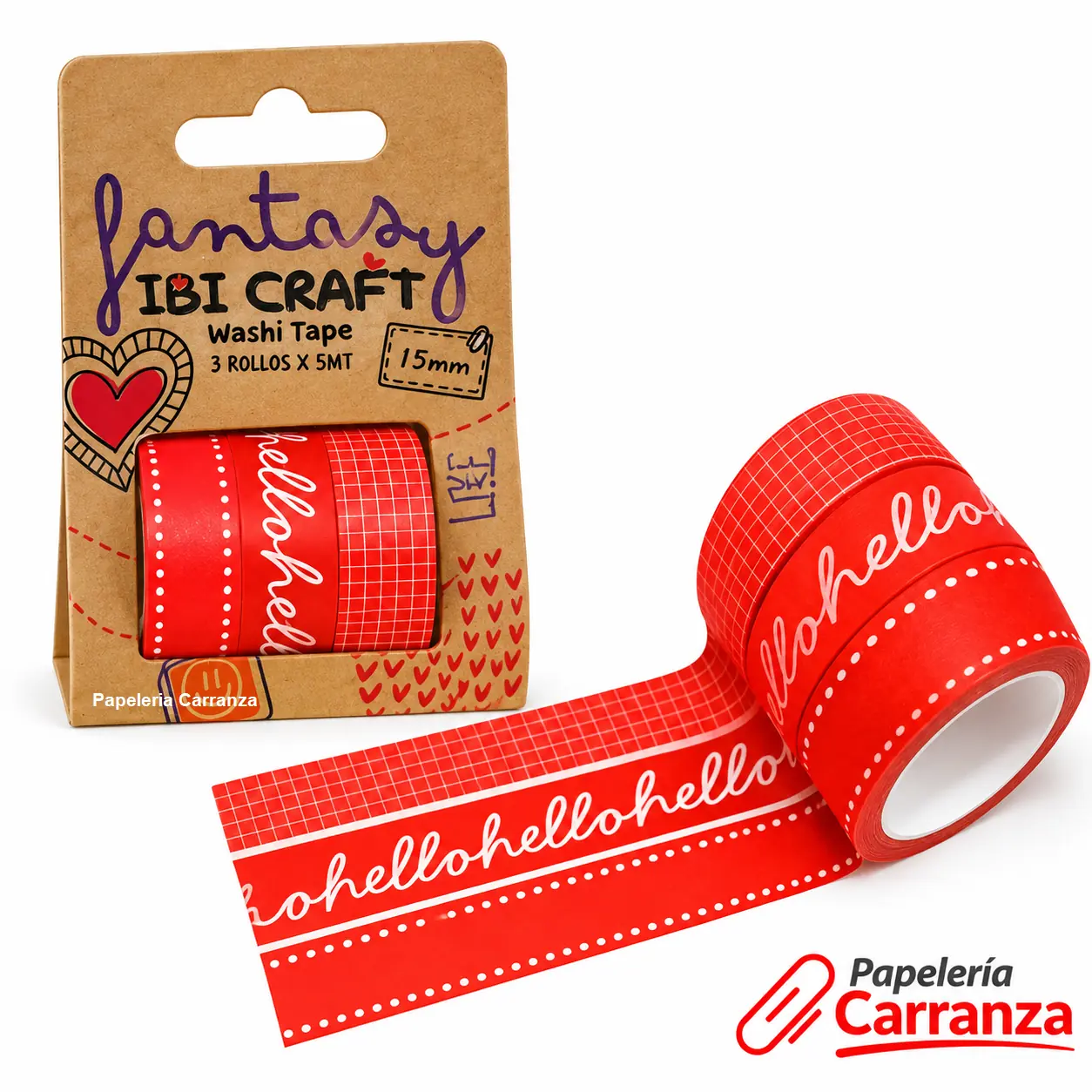 CINTA Ibi Craft " RED X 3 UNIDADES " 5 MTS WASHI TAPE DECORATIVA