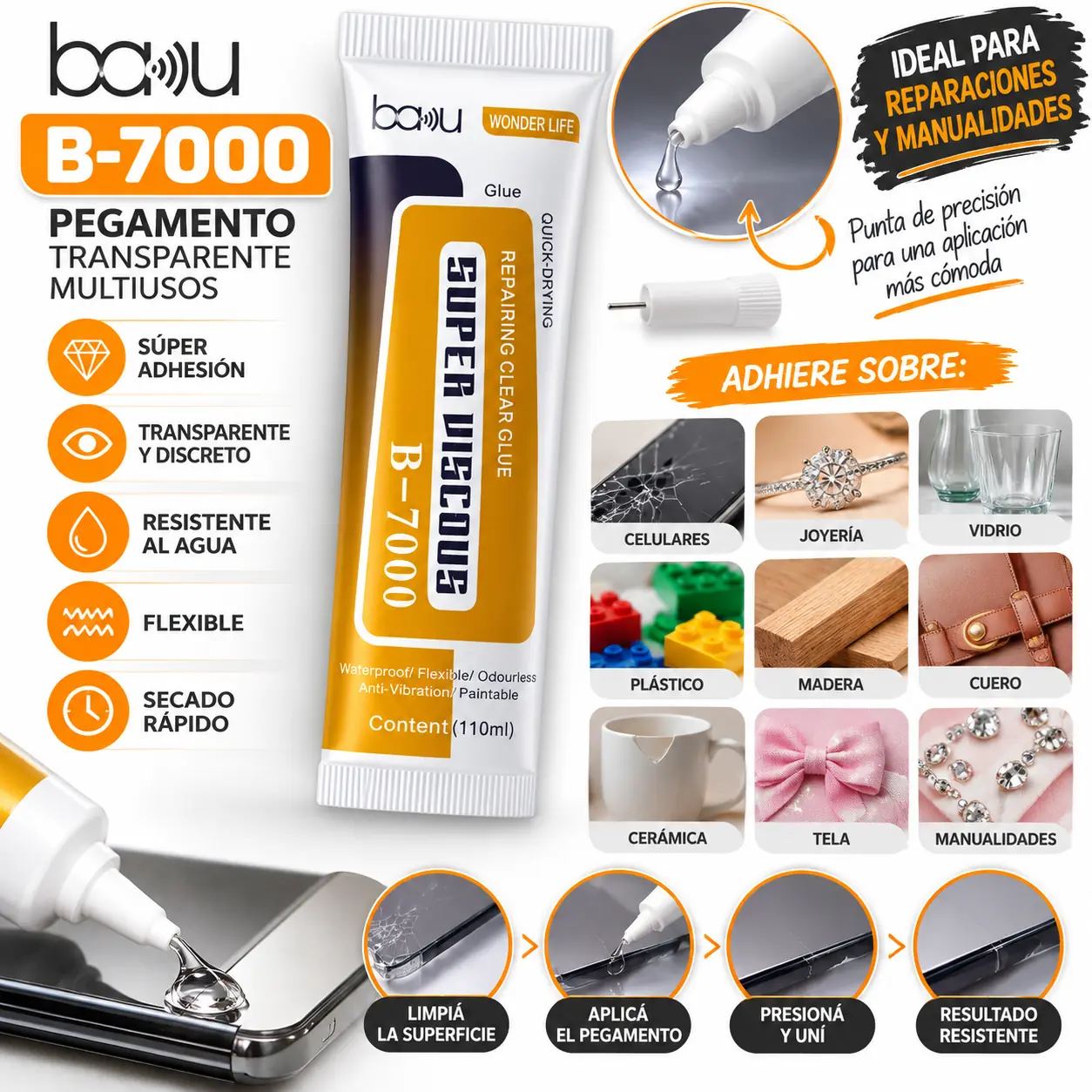 Pegamento B-7000 Transparente 110Ml Multi Uso Reparaciones Manualidades