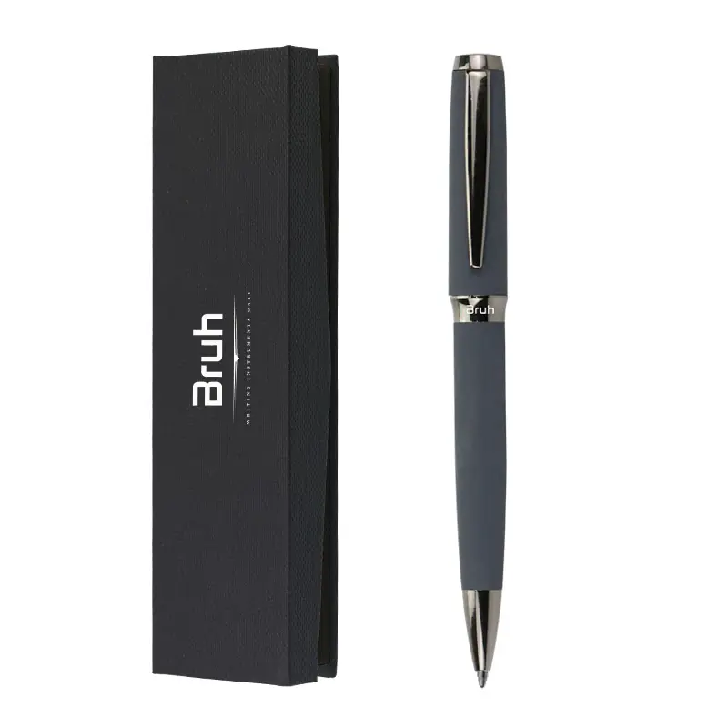 Lapicera Metálica BRUH *HAMBURGO GRIS c/ Estuche Rigido + Bolsa para Regalo* de Giro PREMIUM (Tinta Azul)