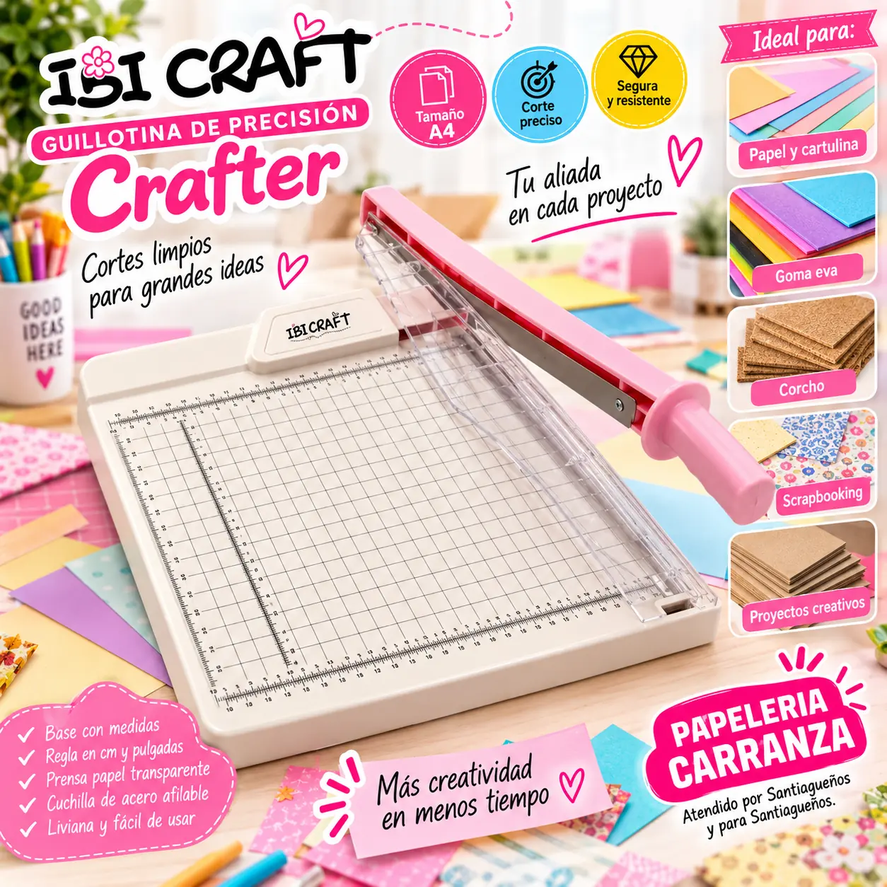 Guillotina Cizalla - Palanca A4 30 x 30 Ibi Craft Rosa - Auto-Afilante Metal de corte (A4 - A5, etc) Modelo CRAFTER scrapbook candy bar