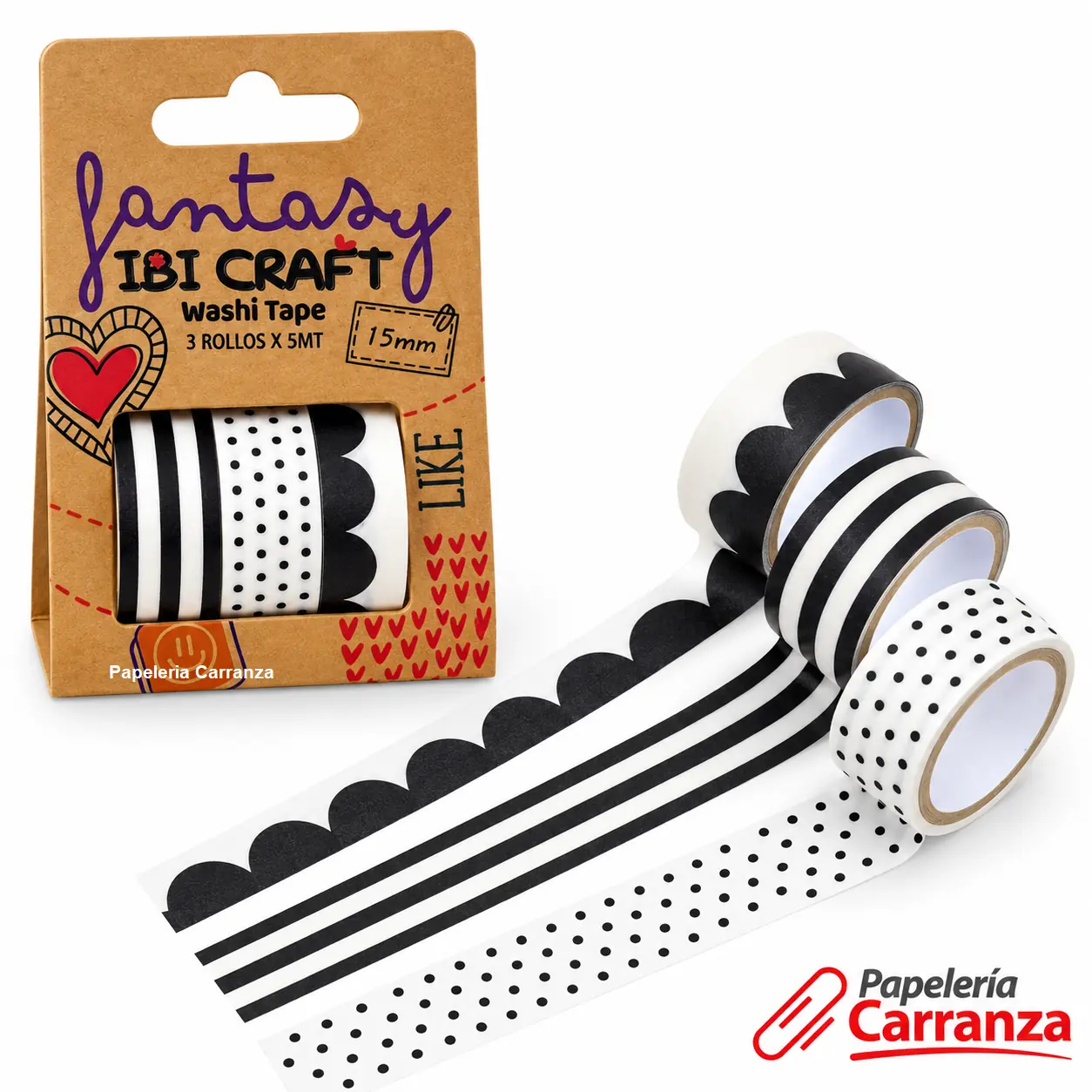 CINTA Ibi Craft " BLACK X 3 UNIDADES " 5 MTS WASHI TAPE DECORATIVA