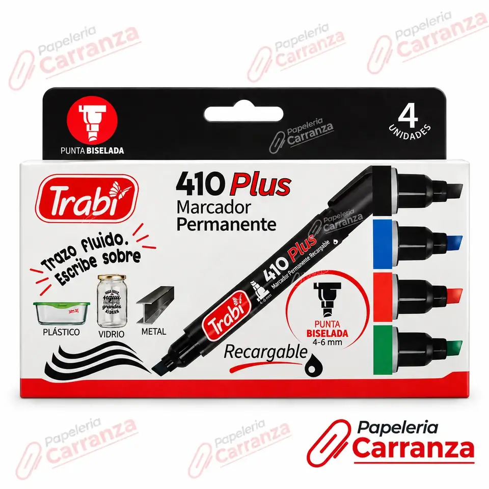 Marcadores Permanentes * Punta Biselada x 4 Colores * TRABI  410