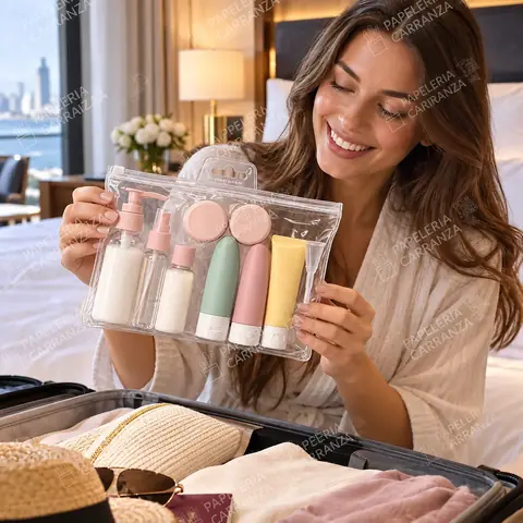 KIT FRASCOS DE VIAJE P/ COSMETICOS x 11 UNIDADES + BOLSA ZIP