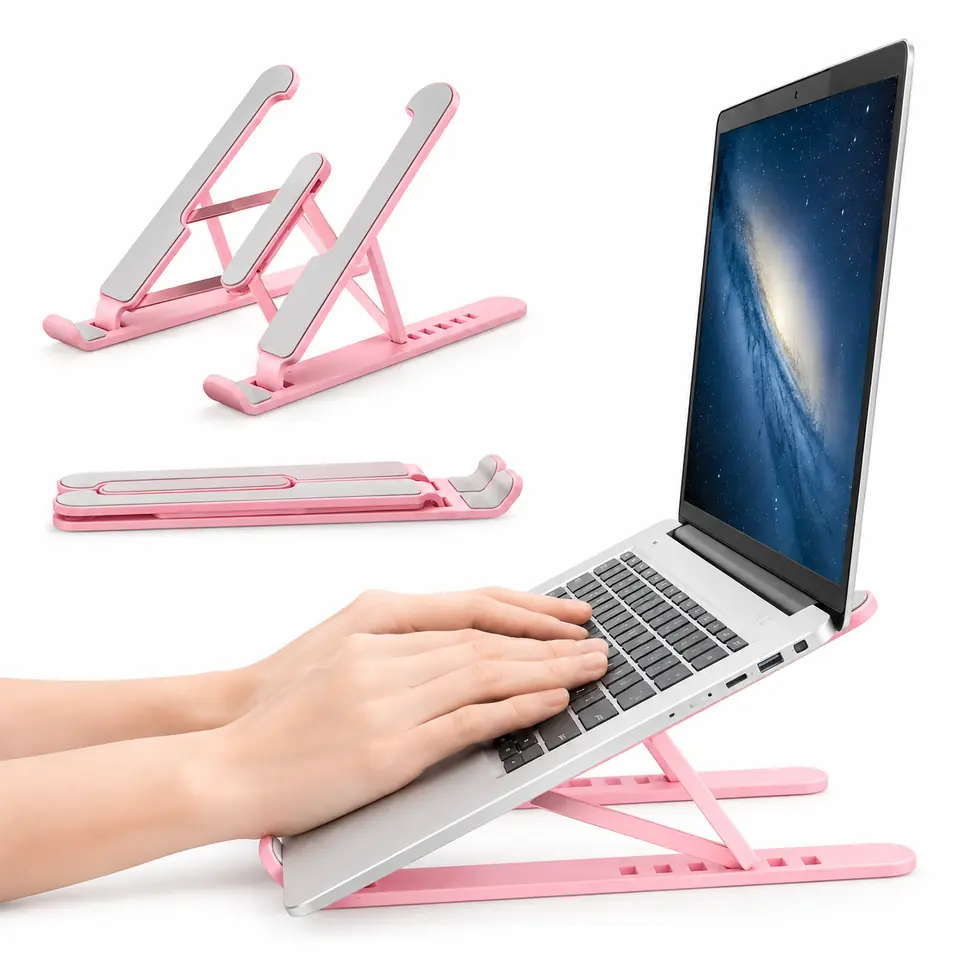 Soporte c/ Barras - Rosa de Plastico con Aluminio - para Notebook / Netbook / Tablet * P1 * Plegable Universal