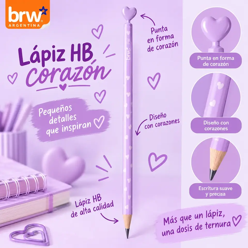 Lapiz Negro - Corazón Lila - Grafito x unidad BRW