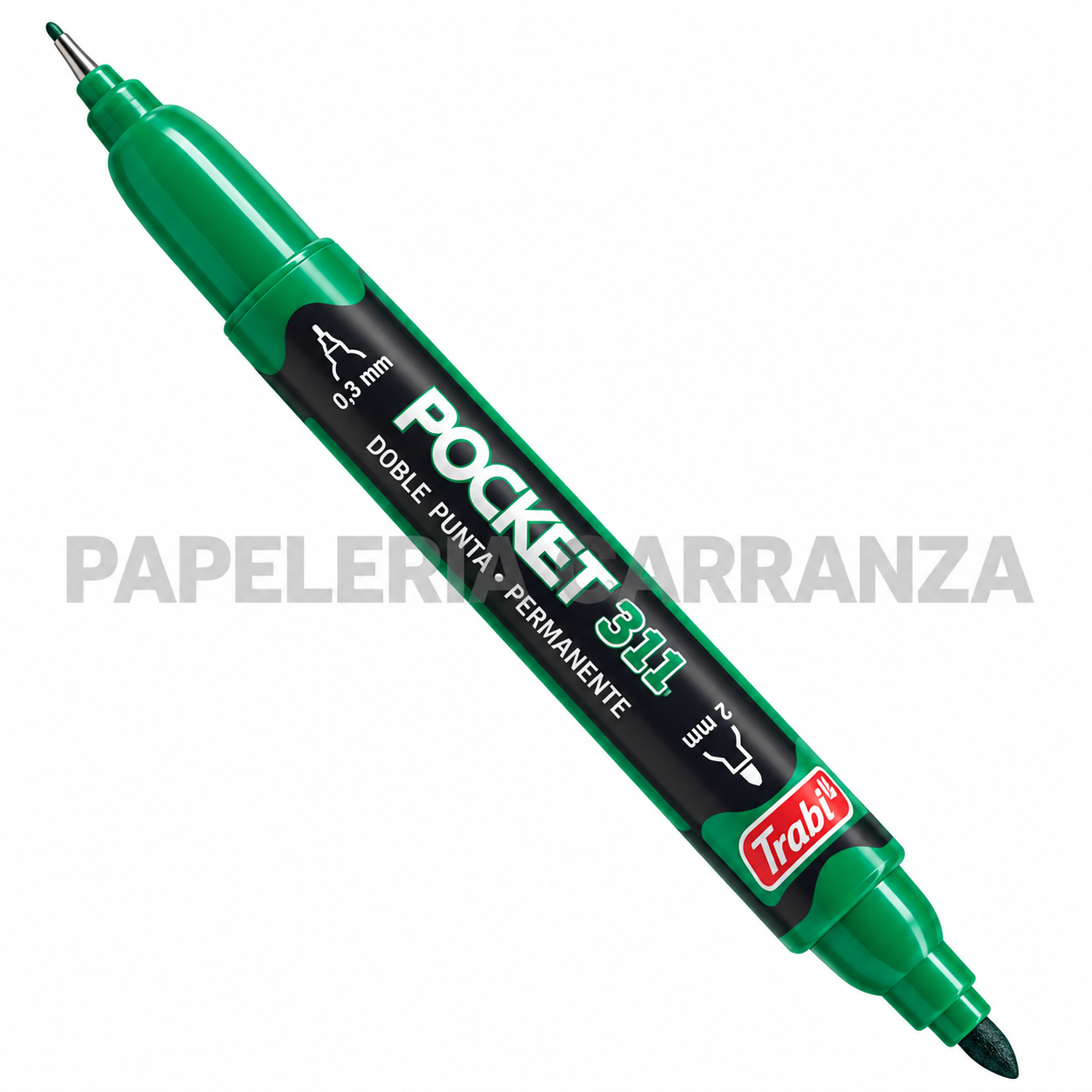 MARCADORES INDELEBLE VERDE 311 TRABI 2 PUNTAS (FINO 2MM Y ULTRAFINO 0.3MM)
