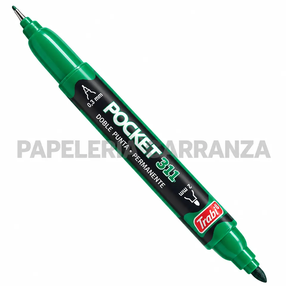 MARCADORES INDELEBLE VERDE 311 TRABI 2 PUNTAS (FINO 2MM Y ULTRAFINO 0.3MM)