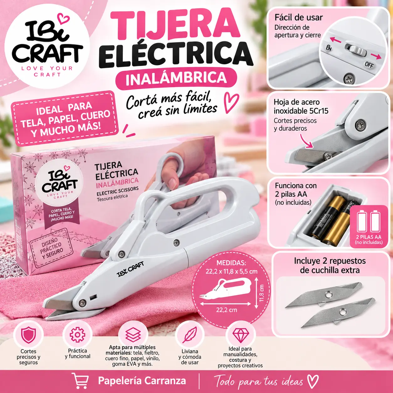 Tijera Electrica Ibi Craft + 2 Repuestos Corta Papel Scrapbook Tela