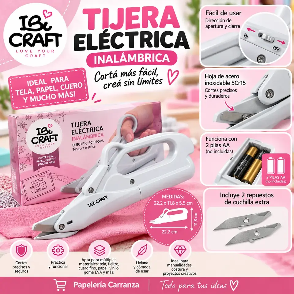 Tijera Electrica Ibi Craft + 2 Repuestos Corta Papel Scrapbook Tela
