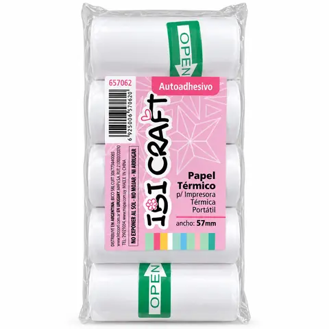 ROLLOS TERMICOS * AUTOADHESIVO MINI IMPRESORA X5 UNIDADES IBI CRAFT * 57MM TERMICA