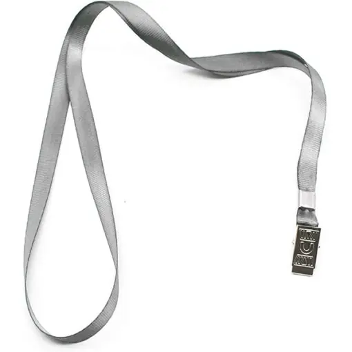 Cordón gris para Credencial con clip Bulldog metálico