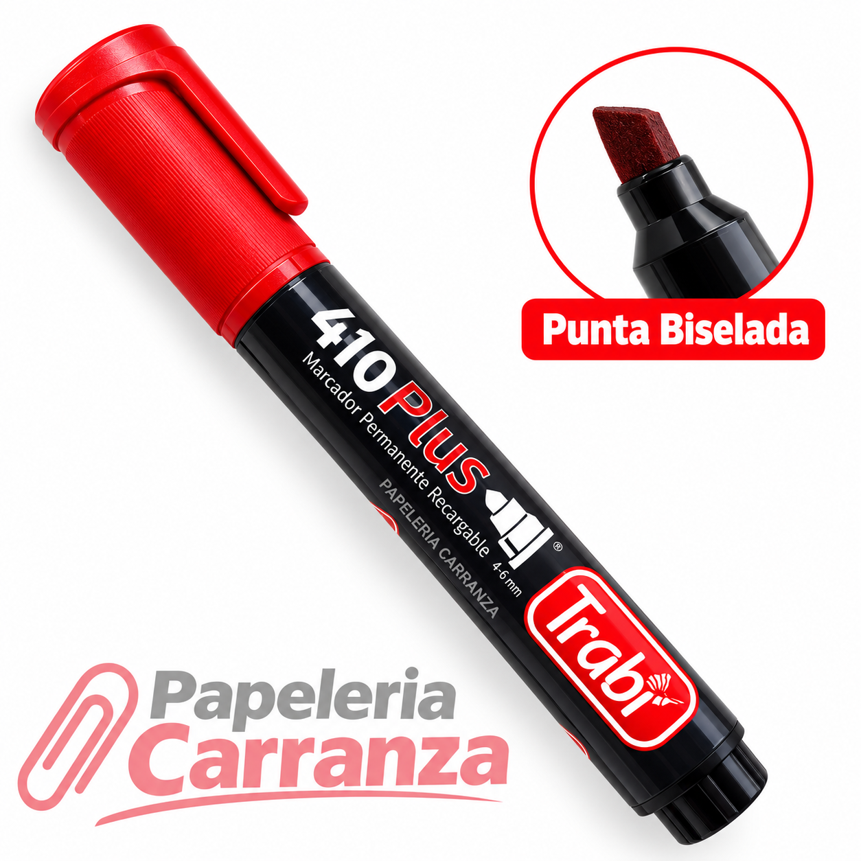 Marcadores Permanentes * Rojo * TRABI Punta Biselada 410