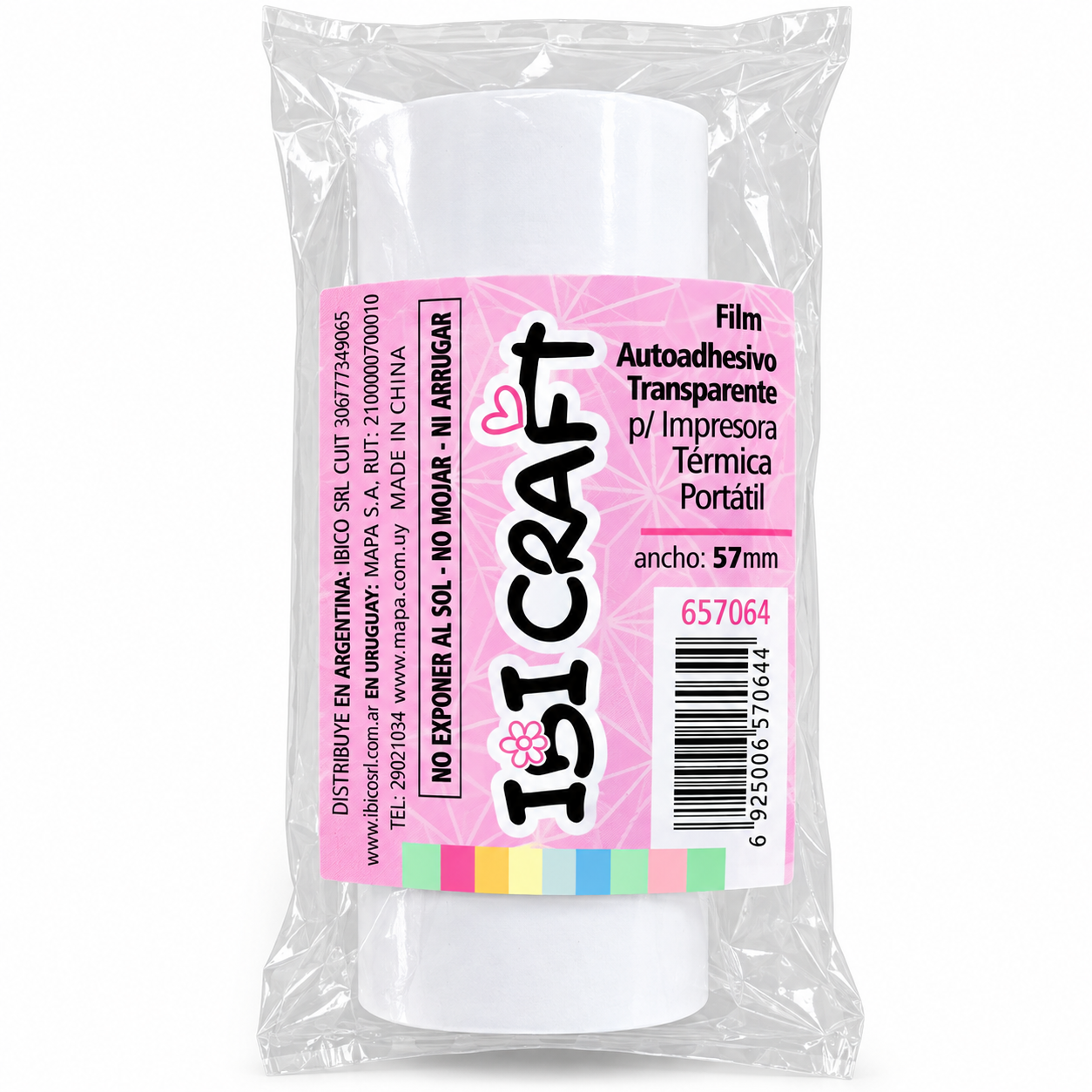 ROLLOS TERMICOS * AUTOADHESIVO TRANSPARENTE MINI IMPRESORA x UNIDAD IBI CRAFT * 57MM TERMICA