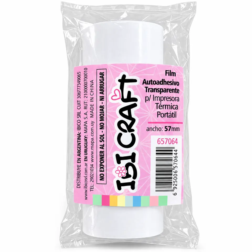 ROLLOS TERMICOS * AUTOADHESIVO TRANSPARENTE MINI IMPRESORA x UNIDAD IBI CRAFT * 57MM TERMICA