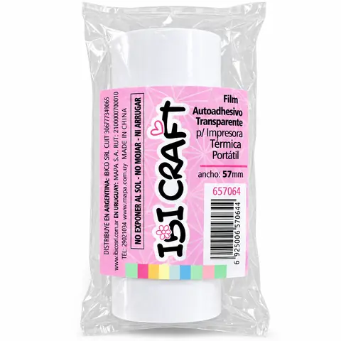 ROLLOS TERMICOS * AUTOADHESIVO TRANSPARENTE MINI IMPRESORA x UNIDAD IBI CRAFT * 57MM TERMICA