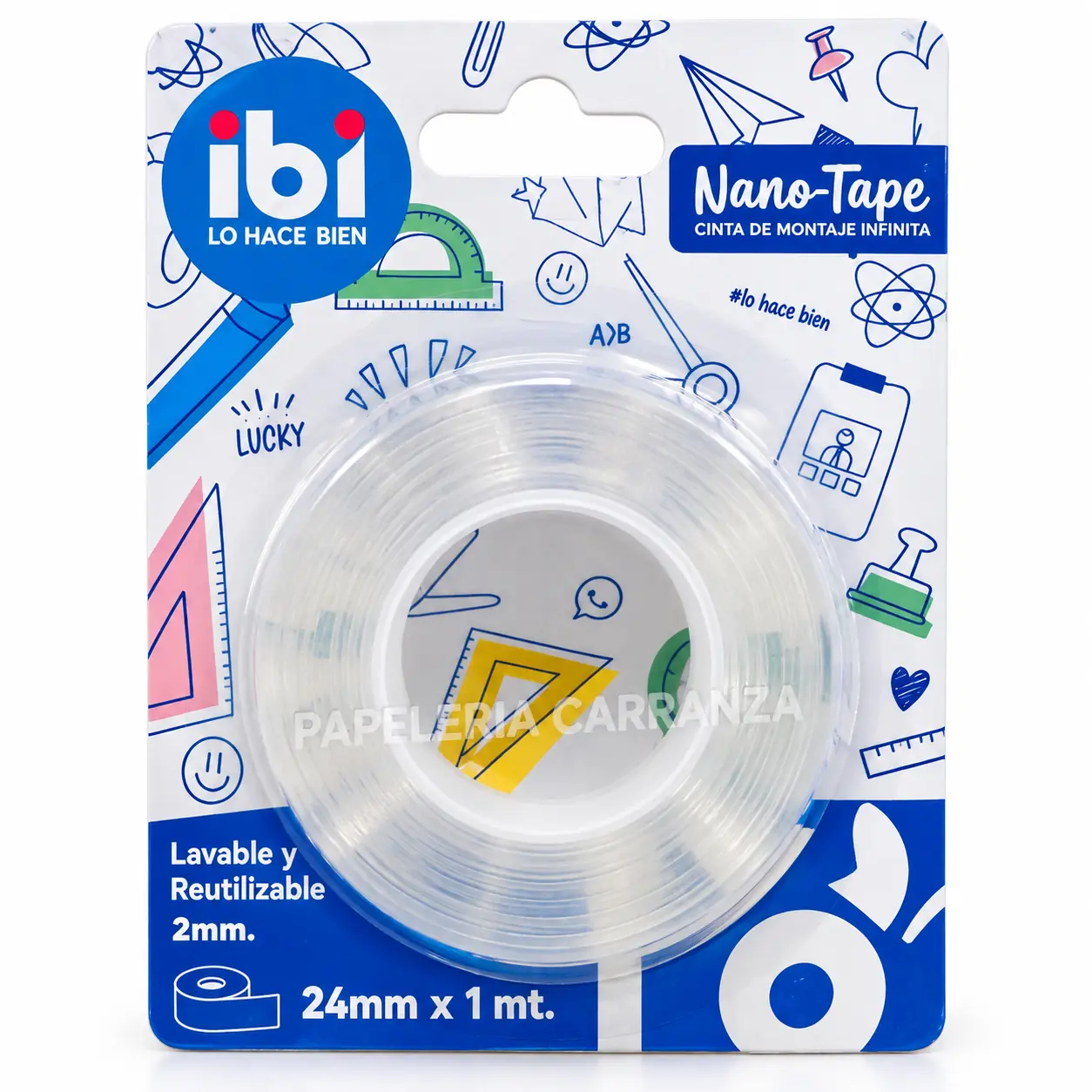 CINTA BIFAZ * LAVABLE 24MM X 1 MT TRANSPARENTE REFORZADO *  IBI CRAFT SIILICONA HEAVY DUTY DOBLE FAZ