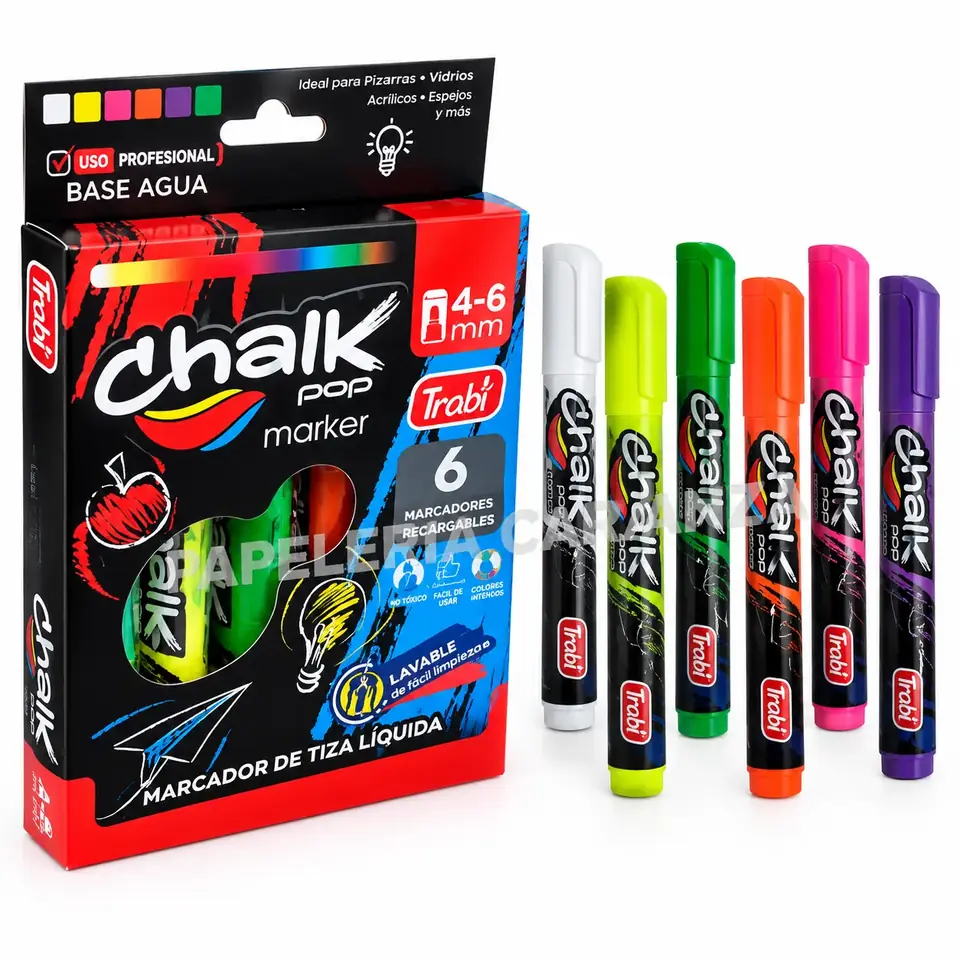 MARCADOR DE TIZA LIQUIDA TRABI ** CHALK POP x 6 unidades** Blister