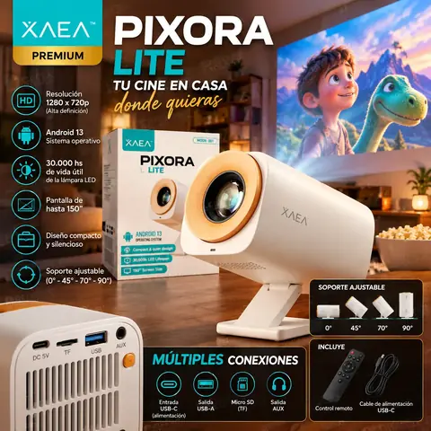 Proyector Led * XAEA PIXORA LITE * Smart Android 13 Ultra Hd hasta 150"