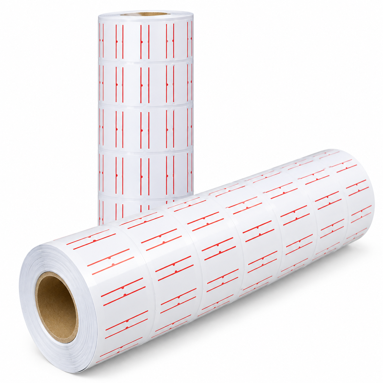 Rollo - BLANCO c/ Rojo ROLLO COMPLETO (x 10 UNIDADES) - EZCO / MOTEX para Maquina Etiquetadora de Precios **Extra Grande**