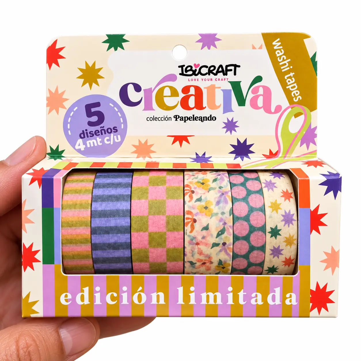 CINTA Ibi Craft " CREATIVA X 5 UNIDADES " 4 MTS WASHI TAPE DECORATIVA