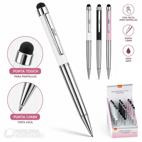 Lapiceras C/ Tactil * TOUCH GLAM BLANCA * Para Celular + Boligrafo tinta Azul (Linea PREMIUM) BRW