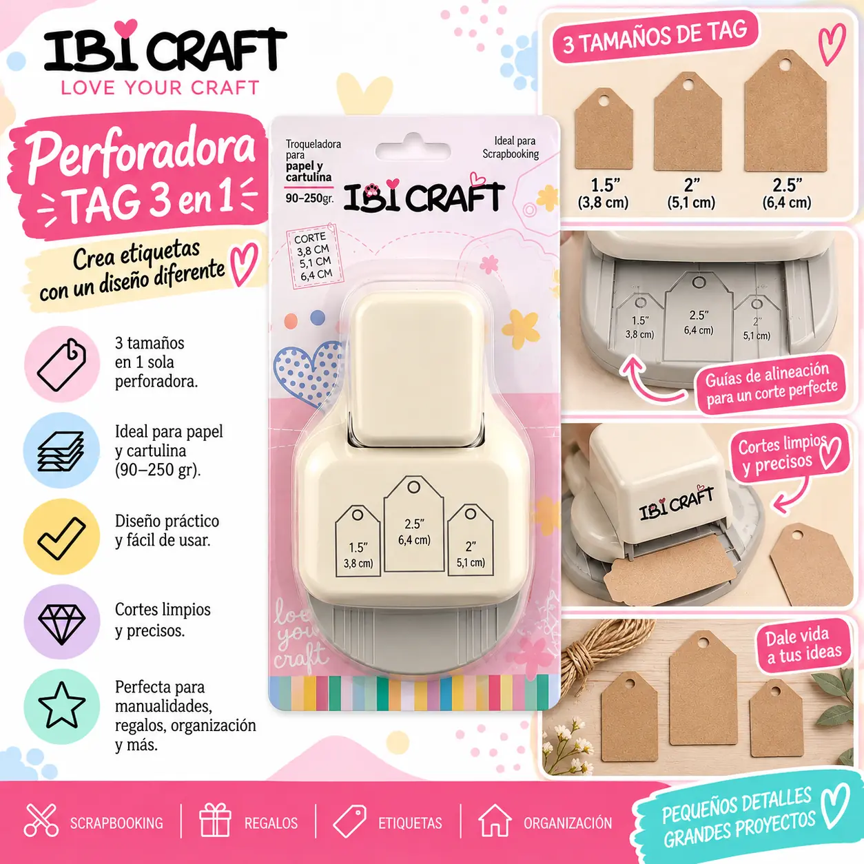 Troqueladora " Fabrica de Etiquetas Tag 3 en 1 " Ibi Craft Perforador con Formas