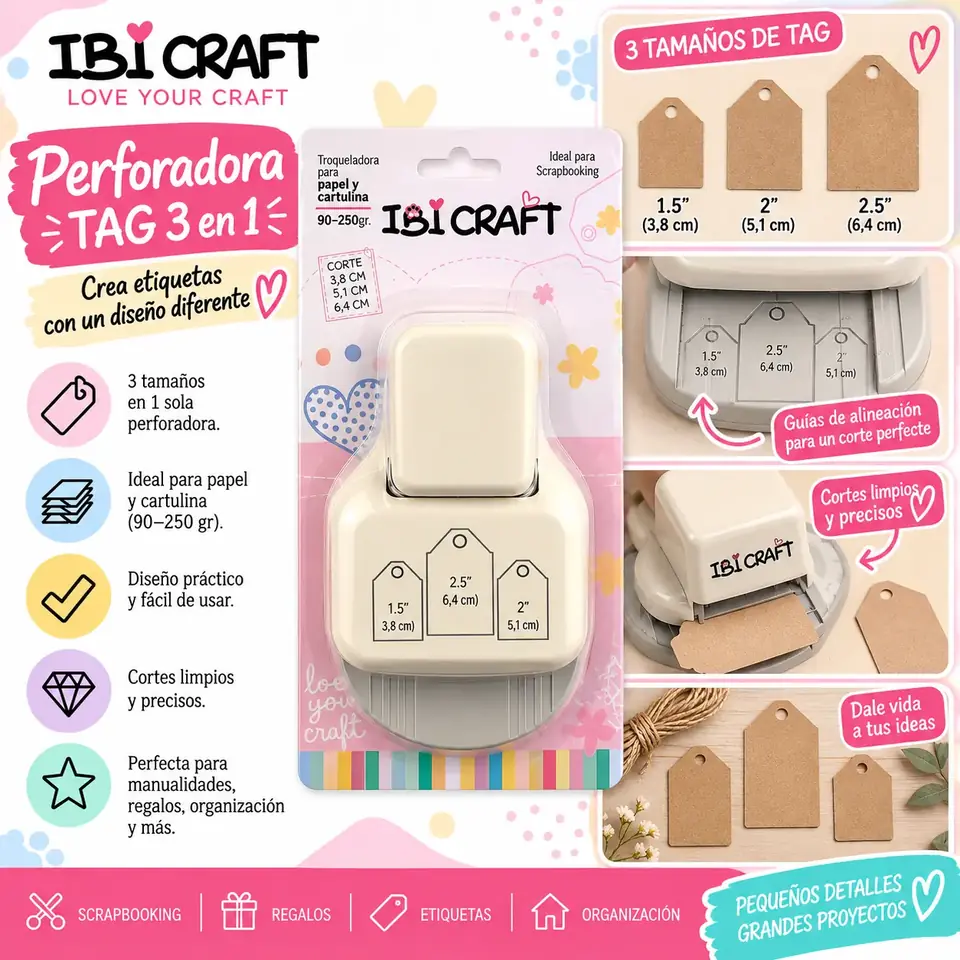 Troqueladora " Fabrica de Etiquetas Tag 3 en 1 " Ibi Craft Perforador con Formas