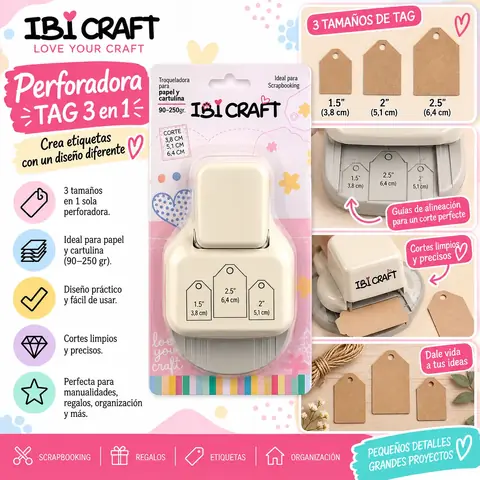 Troqueladora " Fabrica de Etiquetas Tag 3 en 1 " Ibi Craft Perforador con Formas