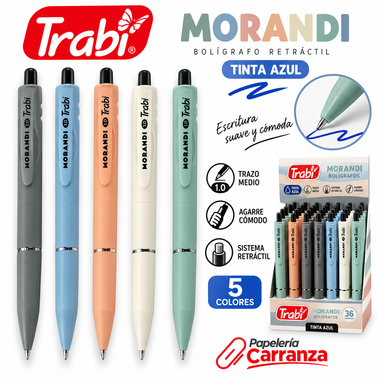 Lapicera Retractil Trabi - MORANDI TINTA AZUL - (Trazo Medio 1.0 mm) Premium