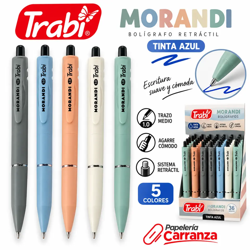 Lapicera Retractil Trabi - MORANDI TINTA AZUL - (Trazo Medio 1.0 mm) Premium