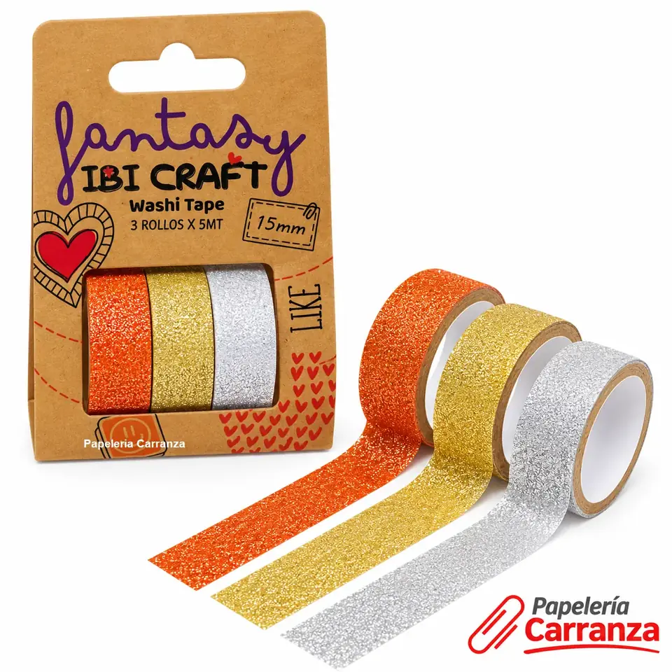 CINTA Ibi Craft " GLITTER X 3 UNIDADES " 5 MTS WASHI TAPE DECORATIVA