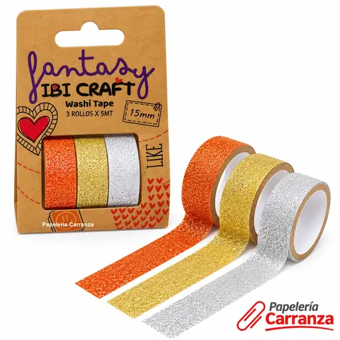 CINTA Ibi Craft " GLITTER X 3 UNIDADES " 5 MTS WASHI TAPE DECORATIVA