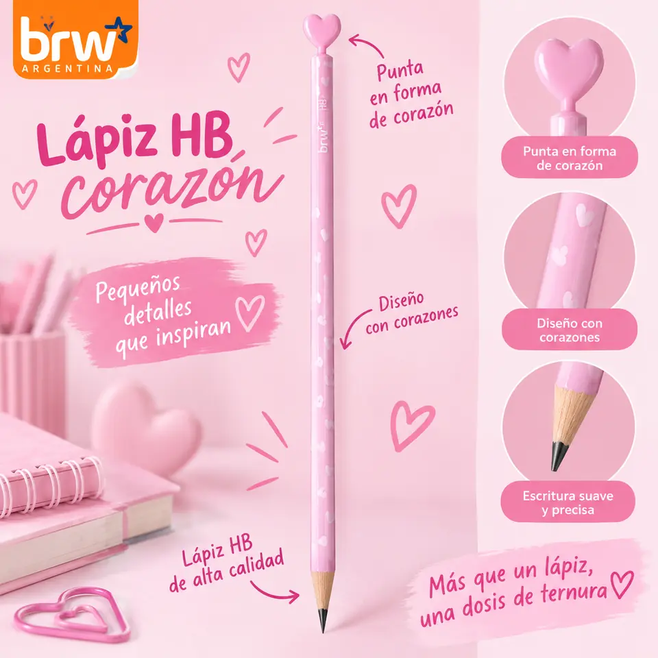 Lapiz Negro - Corazón Rosa - Grafito x unidad BRW