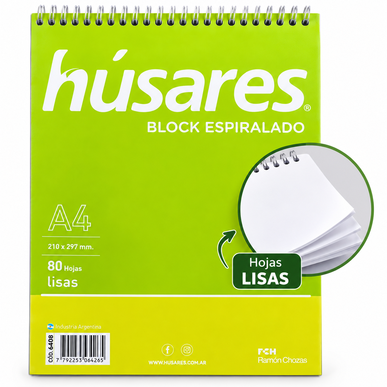 Block Espiralado HUSARES A4 // LISO // 80 Hojas