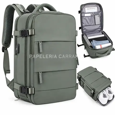Mochila Viajera " Gris Viral " Reforzada Grande (Excelente Calidad) Carry On Multi compartimiento