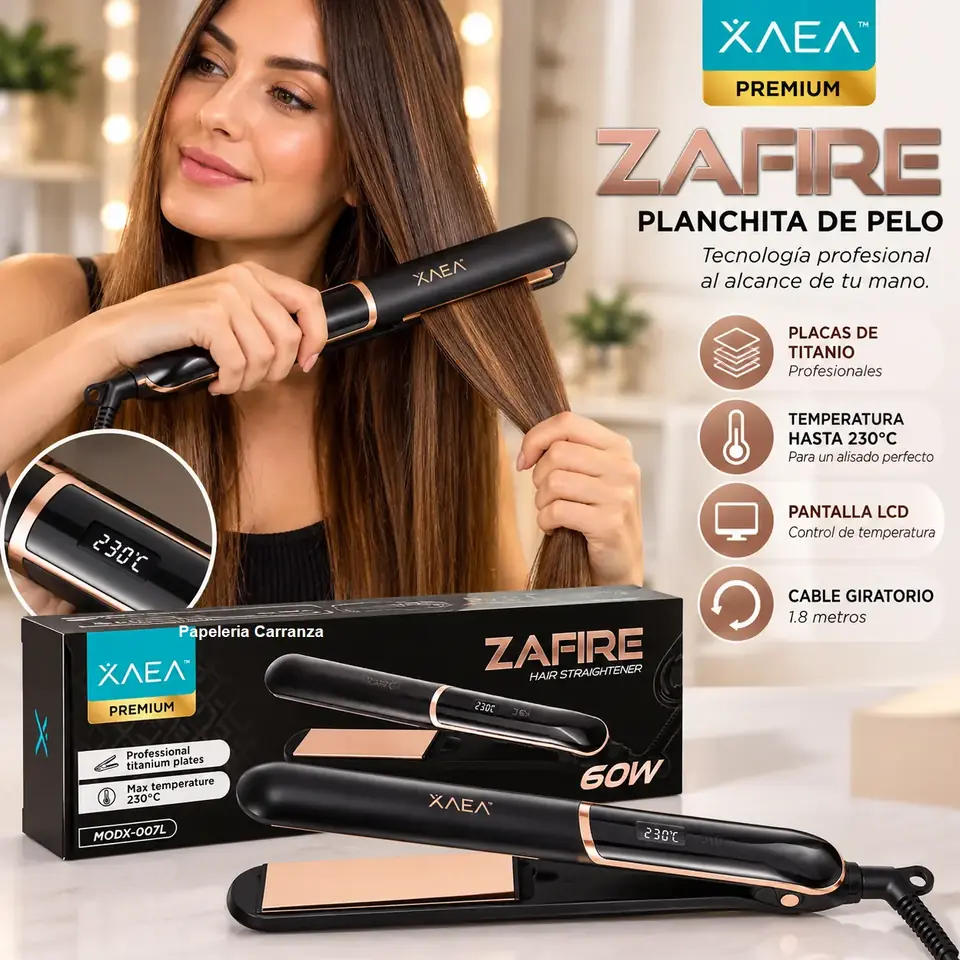 Planchitas para el Pelo * ZAFIRE * XAEA Titanio - Profesional - Indicador Led 230° Regulable