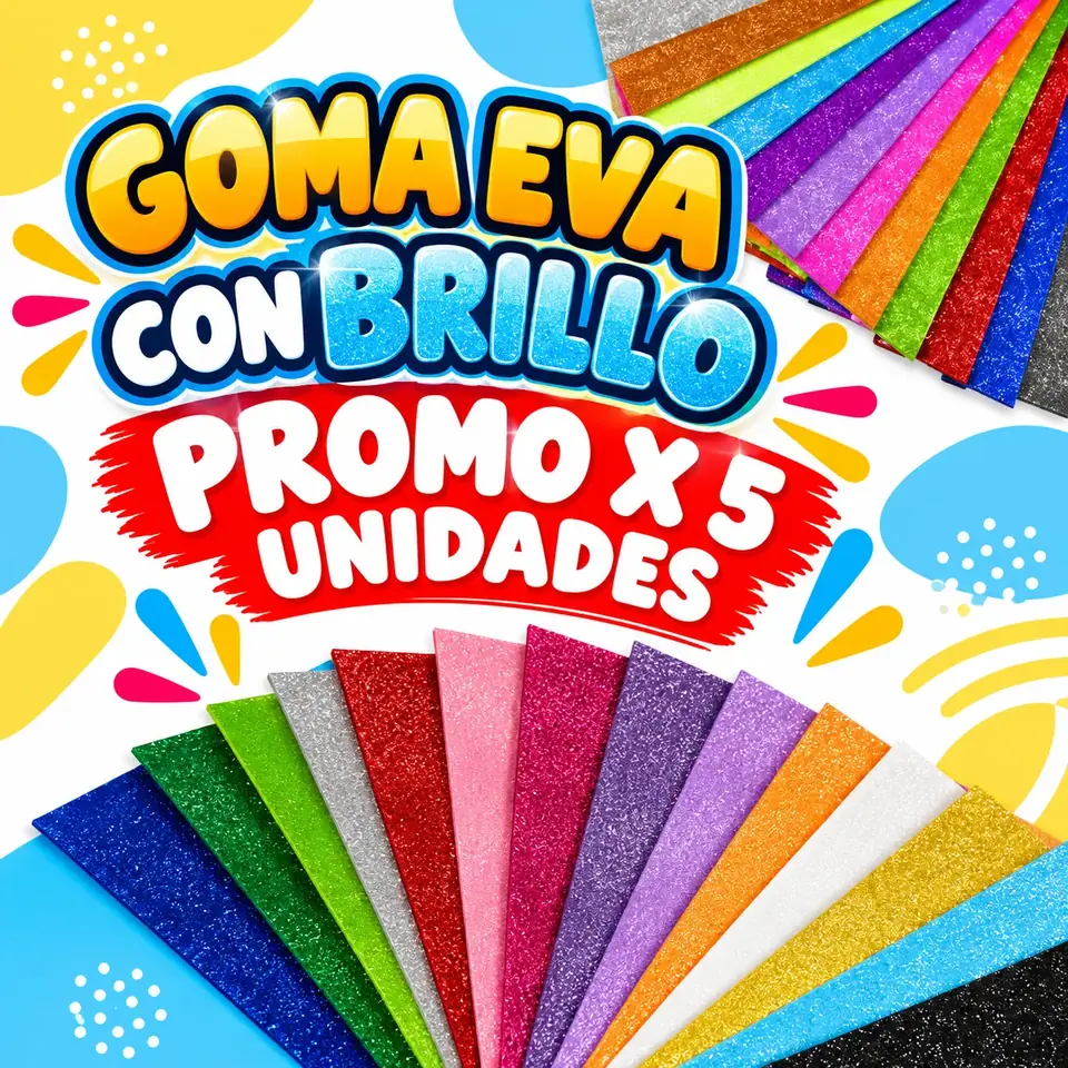 .||OFERTA EFECTIVO / TRANSFERENCIA|| PROMO GOMA EVA BRILLO X 5 UNIDADES (Pliego) GLITTER